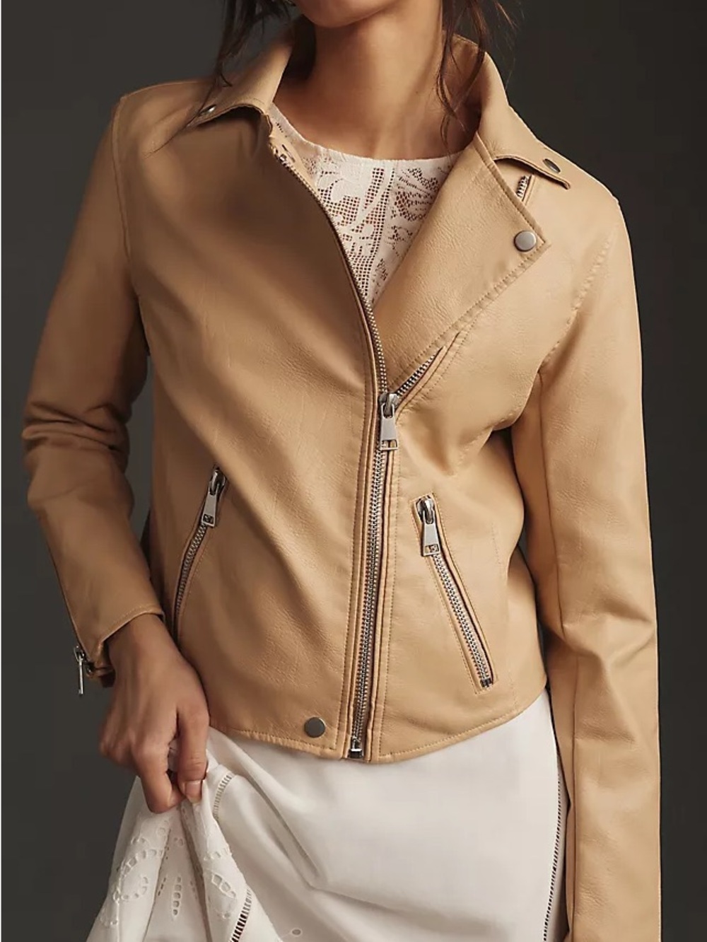 By Anthropologie Saige faux leather moto jacket - Light tan